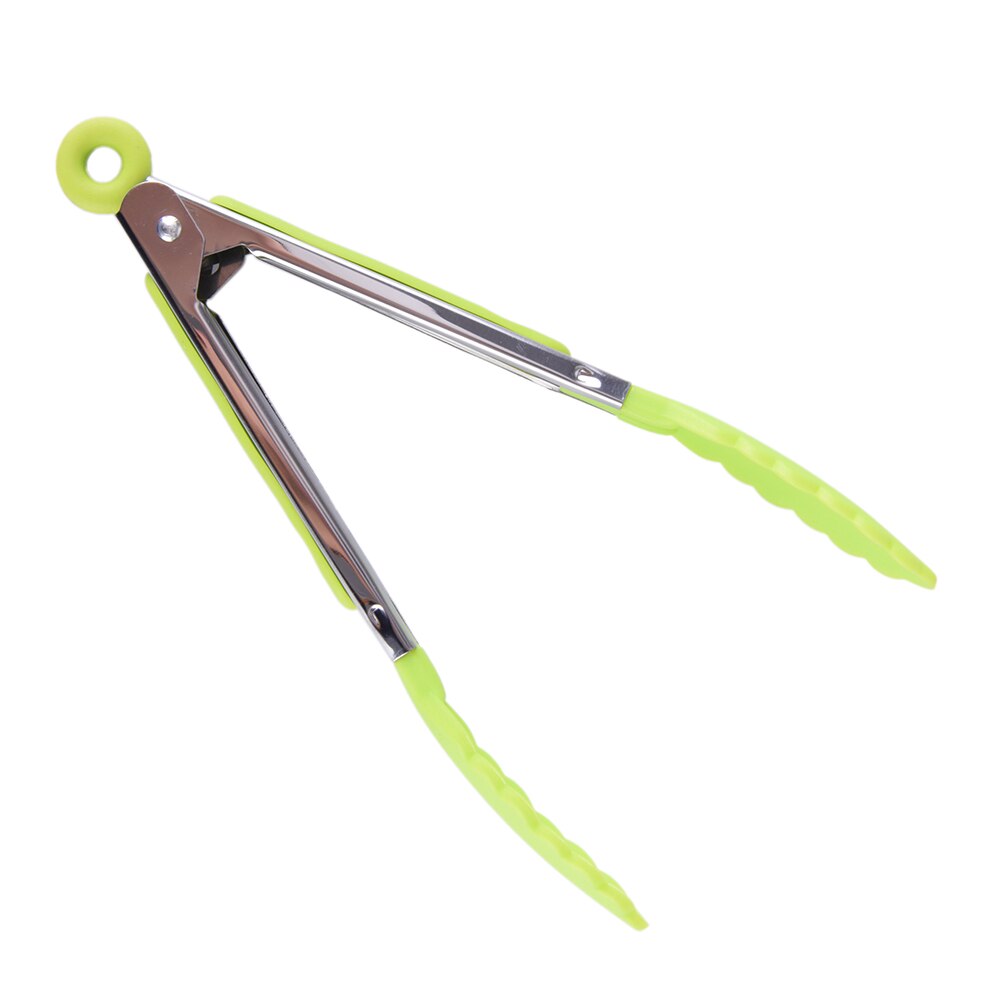 Silicone Food Clip Serving BBQ Meat Tongs Easy Salad Food Buffet Clip Steel Handle Outdoor Picnic BBQ Kitchen Tool: Green