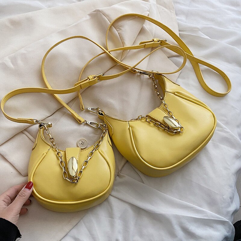 Borsa a tracolla da donna in tinta unita borse a tracolla in pelle Pu di alta qualità 2022 borsa a catena alla moda di nuovo arrivo per donna: Yellow / L15cmW5cmH11cm