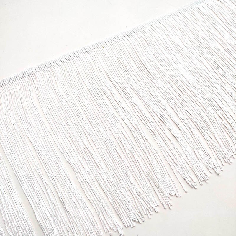Ruban à franges en dentelle blanche de 50CM de Long, 15CM de large, pour bricolage, robe latine, vêtements de scène, accessoires: White