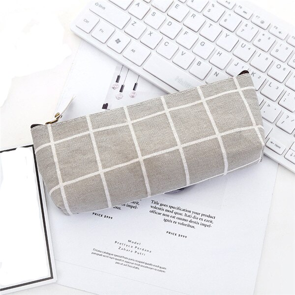 Sacos de zíper para lápis mulheres pertence estudantes caso de lápis listrado grade lápis bolsa crianças estudantes primários presente caneta sacos: Grey
