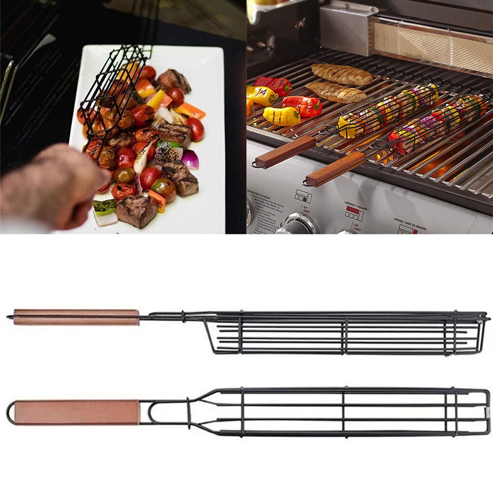 Handtag värmeisolering metall bbq grill mesh nätkorg non-stick kött grönsaksgrill bakverktyg