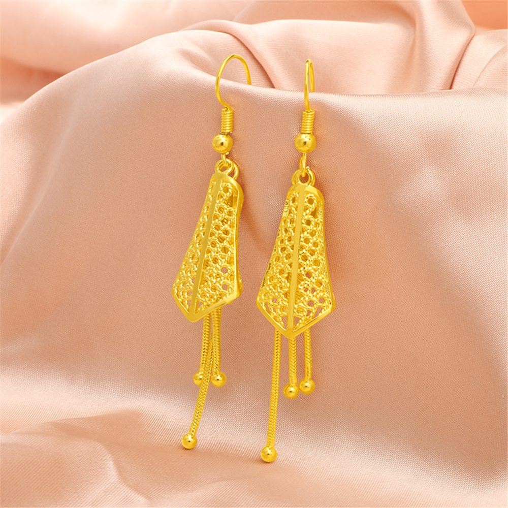 Gouden oorbellen met bedeltjes voor dames, lange oorbellen met kwastjes, oorbellen met kwastjes, feestsieraden.