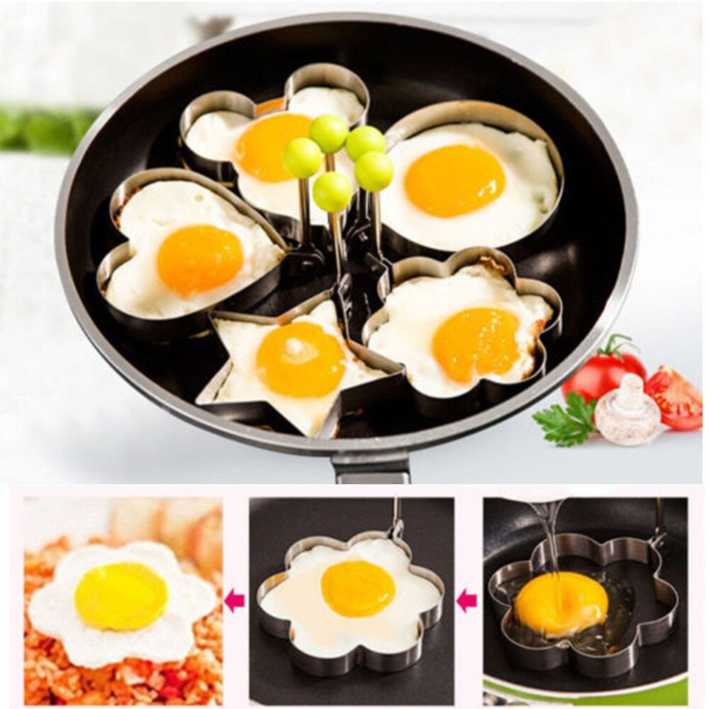 5 pc populære stekte egg pannekaker 5 tidligere rustfritt stål form form kjøkken ringetone hjerte stjerne egg enkelt laget verktøy