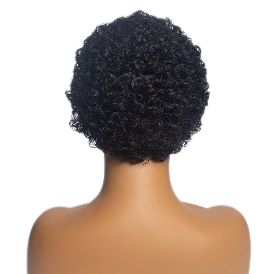 GAKA Short Afro Kinkly Curly Synthetic Wigs for Africa American Black Women Pixie Cut Natural Brown Wig