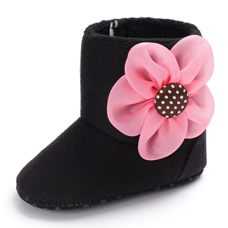 Mooie Pasgeboren Peuter Kids Meisjes Winter Schoenen Bloem Zachte Zool Laarzen Sneakers Prinses Meisje Baby Schoenen Laars voor 0- 18M: Black / 0-6 months