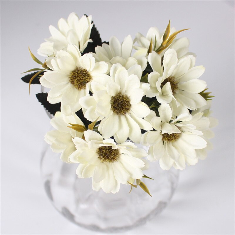 Zijden 5 vork kleine madeliefjesbloem europese stijl herfst 7 kleuren simulatie kunstbloemboeket huwelijksdecoratie thuiskantoor: Wit