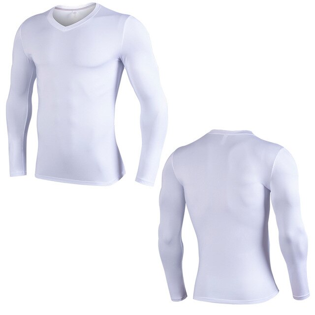 2019 rápido seco longo seeve rashgard correndo camisa dos homens de fitness compressão jogging esportes camiseta ginásio atlético camiseta: white / Asian size S