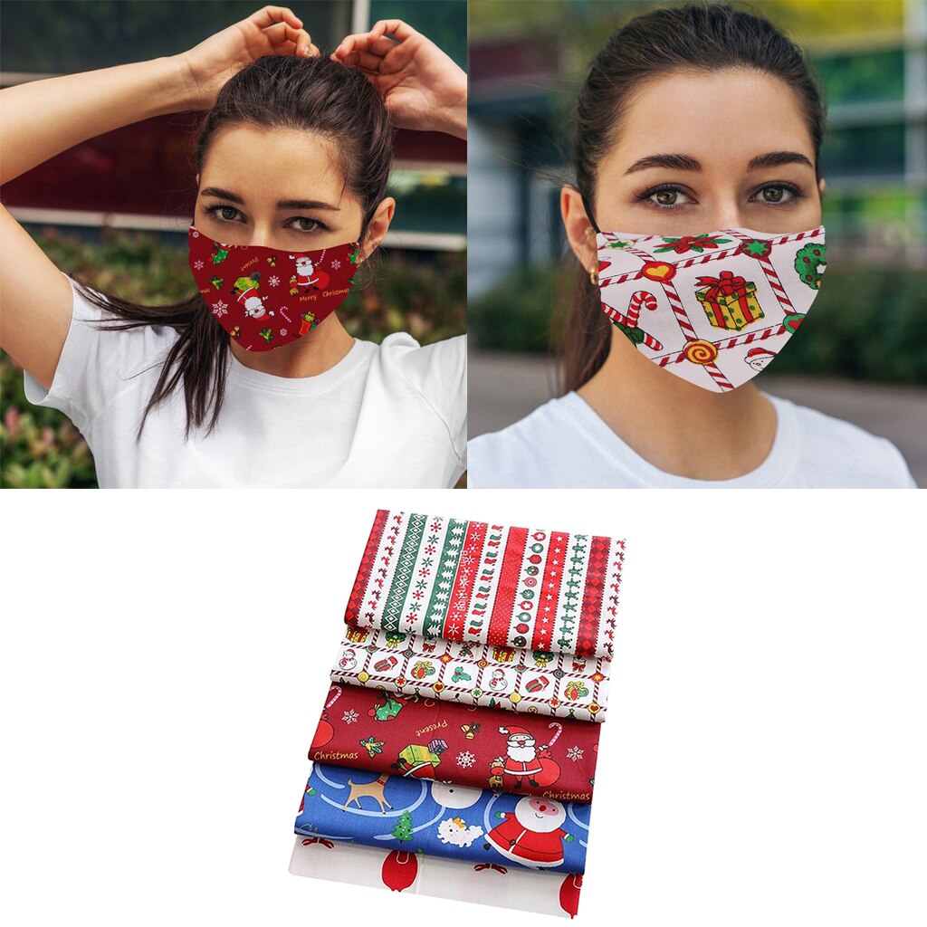 5x 25cm Christmas Fabric Patchwork Cotton Squares Bundle Sewing Quilting, Craft Fabric Bundle Squares Patchwork DIY Scrapbooking