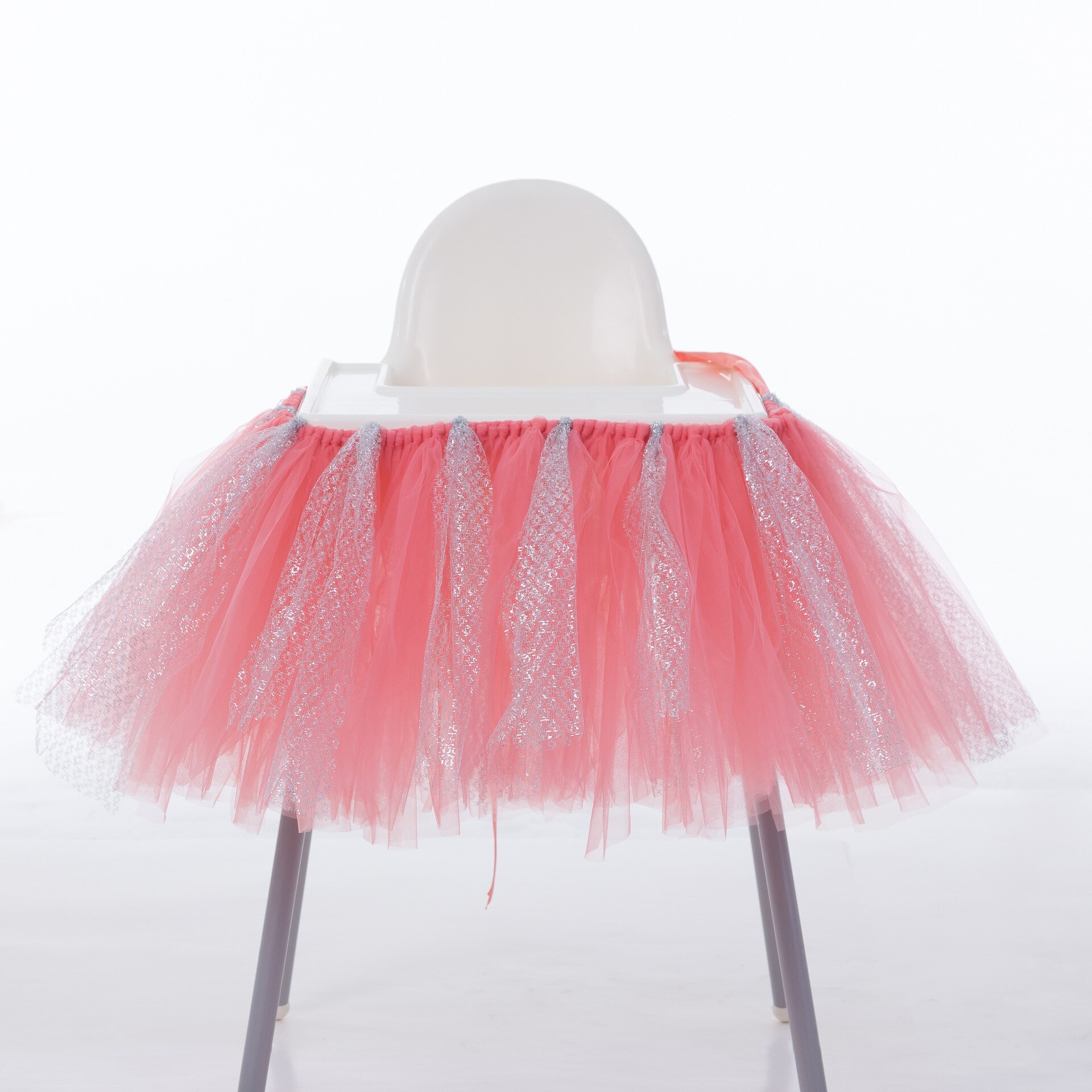 Baby 1St Birthday High Chair Tutu Skirt Tulle Dining Chair Skirt Party Decoratio Net Gauze Children Dining Decoration Home: 8 Silver
