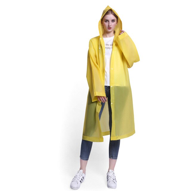 Unisex regntøj eva regnfrakke fortykket vandtæt regnfrakke klar gennemsigtig camping vandtæt regntøj voksen: Gul