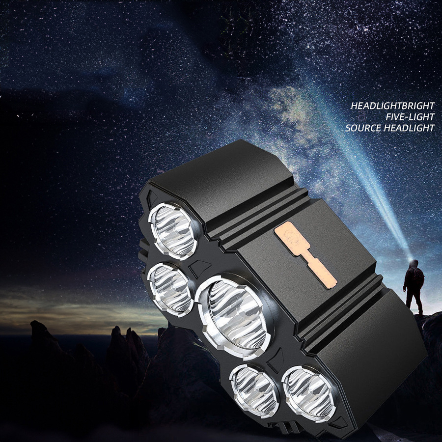 5 LED-koplamp Oplaadbaar met ingebouwde 18650-batterij Sterk licht Koplamp Camping Avontuur Vissen Hoofdlamp Zaklamp