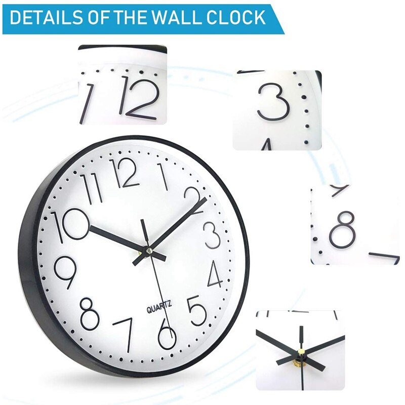 10 Inch Silent Non-Ticking Wall Clock,Battery Operated, Decorative for Kitchen Office School Home Living Room Bedroom