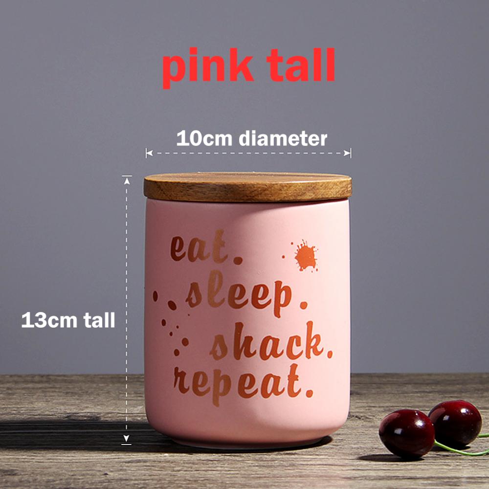 Nordic Style Ceramic Storage Bottle Jar For Spices Wood Lid Cans Kitchen Coffee Tea Candy Cane Container Cans For Storage Box