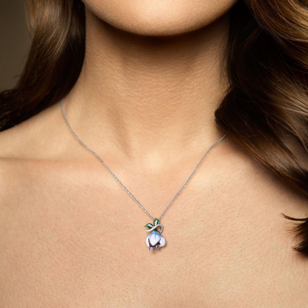 Ciondoli in argento )zza per donna autentico argento sterlina 925 squisito fiore in fiore bianco smalto fatto a mano