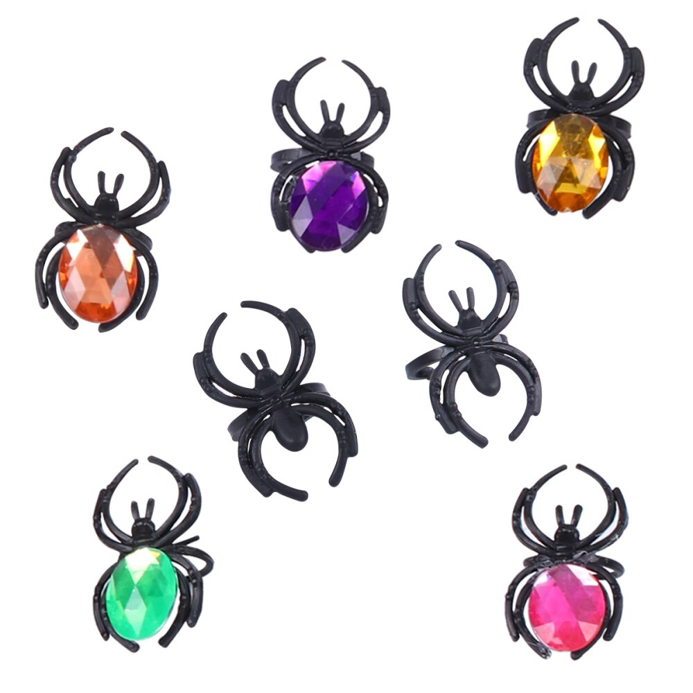 1 Set Van Plastic Halloween Gekleurde Diamond Opening Spider Ring (20Pcs Boor-Gemengde Zak En 20Pcs met Zwarte Tas)