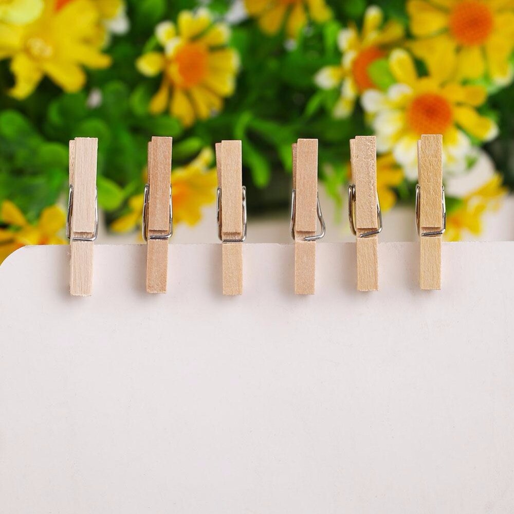 50 Uds Mini Clips de pinza de ropa de madera Natural para fotos de papel pinza de ropa artesanal 25mm Clips de primavera para ropa de madera para el hogar