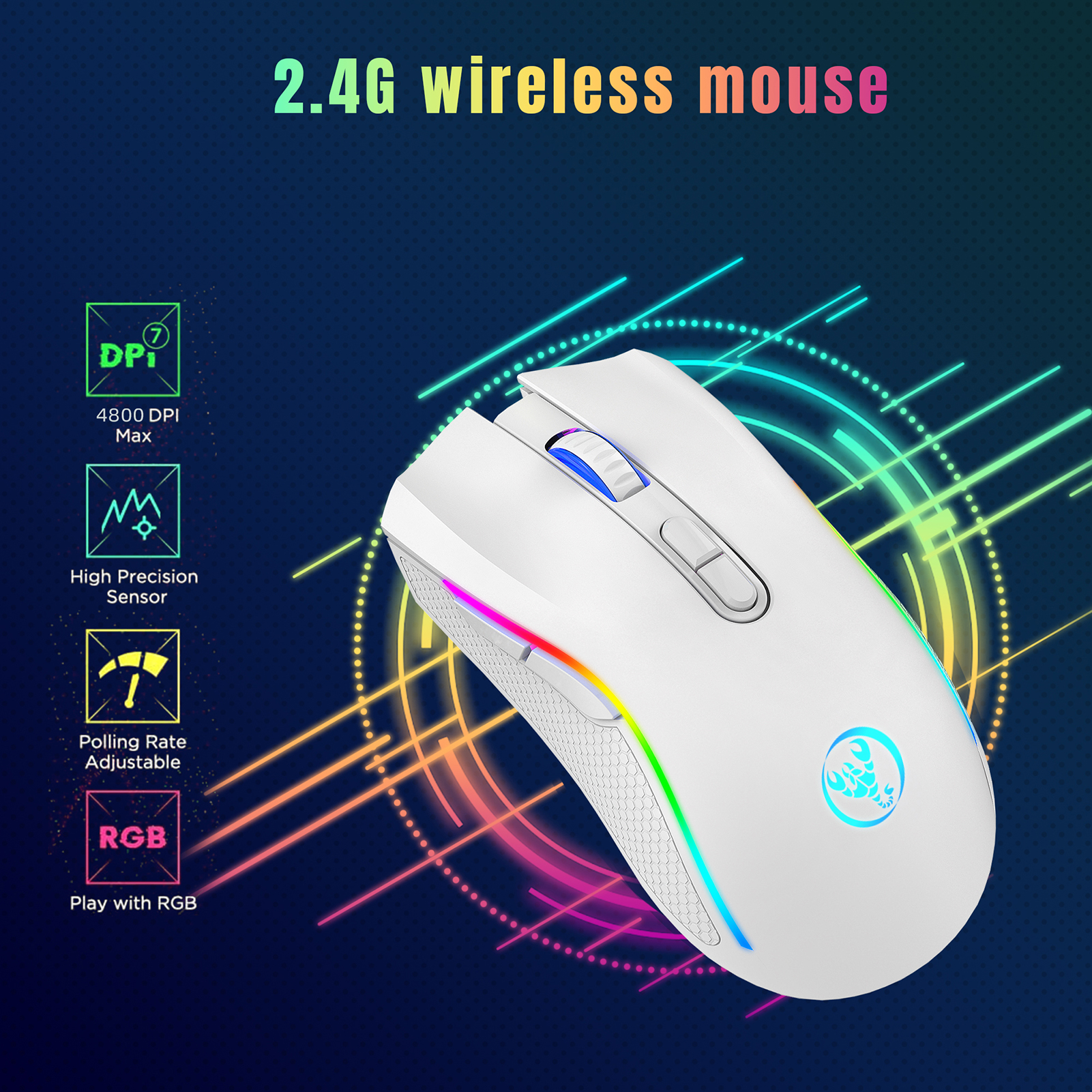 HXSJ T69 2.4G bezprzewodowa mysz mechaniczna mysz do gier RGB ergonomiczna 7 programowalnych przycisków mysz 4800 DPI dla graczy biurowych