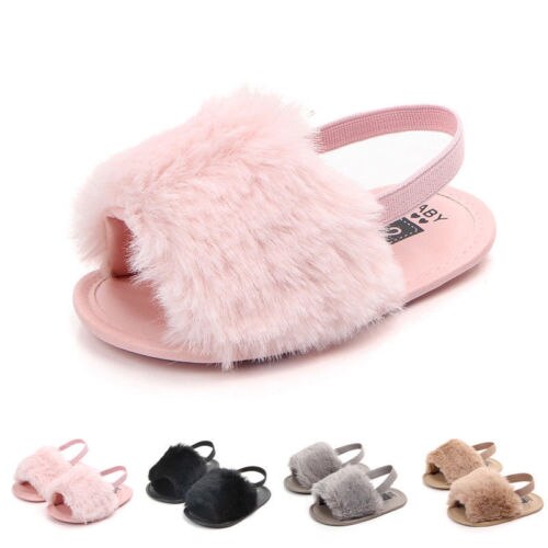 PUDCOCO US Cute Toddler Baby Boy Girl Princess Fluffy Fur Sandals Slippers Crib Home Winter Warm Shoes 0-18M