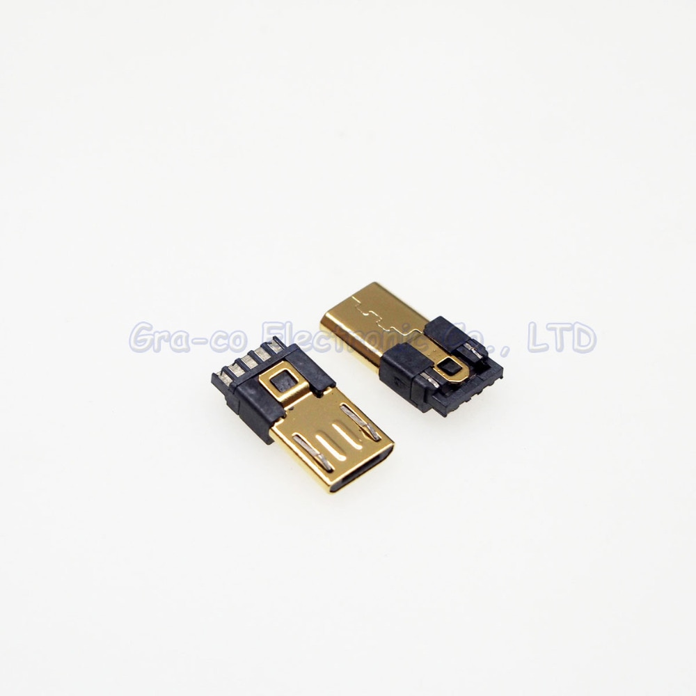 5 stücke 24K Vergoldung USB-MICRO Stecker Micro 5P usb stecker 5/5 Terminals