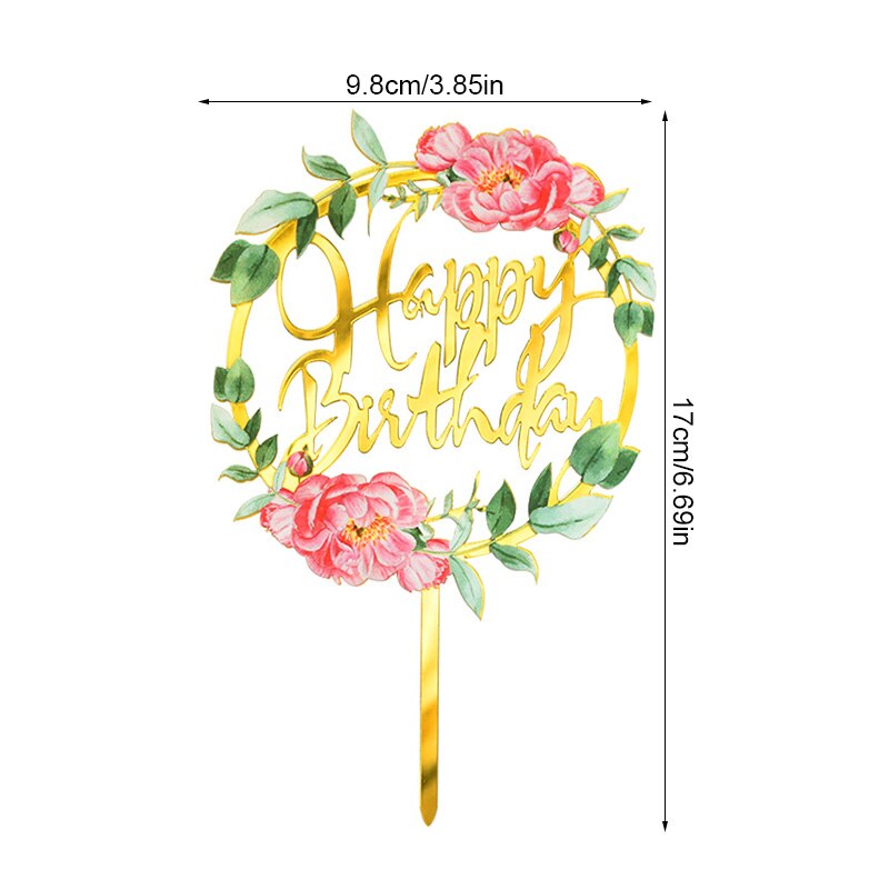 Blume Acryl Kuchen Topper Glücklich Geburtstag Gold Brief Cupcake Topper Für Baby Dusche Kinder 1st Geburtstag Party Kuchen Dessert Decor: A05-1Pc