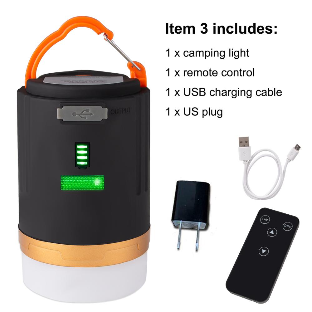 Led campinglampe usb genopladelig lanterne dæmpbar arbejdslampe ipx 6 vandtæt søgelys fjernbetjening nødhængende lommelygte: Punkt 3