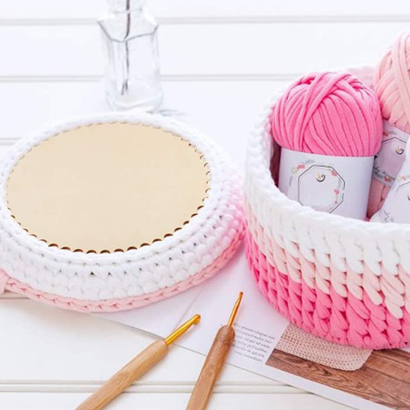 1Pc Houten Haak Mand Base Onvoltooide Blanco Ronde Kruissteek Gesneden Hand Geweven Diy Ambachten Baske Houten Ronde bodem