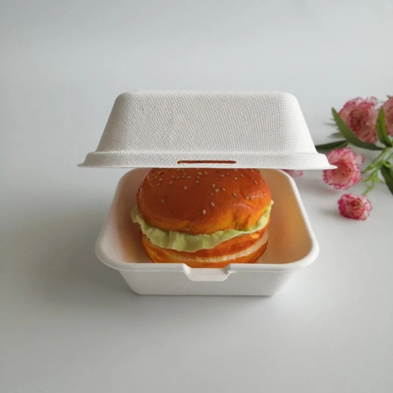 20Pcs Eco-Friendly lunch box Disposable Lunch Box Dessert Pulp Cake Box Hamburger Bakery Food Container Two Colors Microwavable