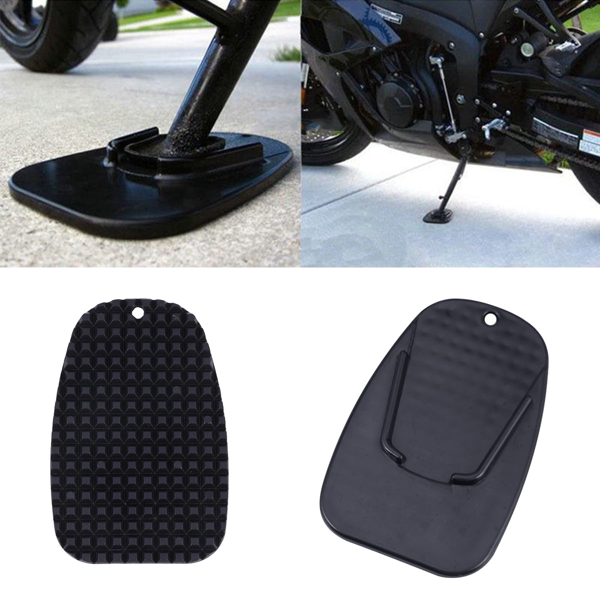 1pc motorcykel kickstand pad robust holdbar motorcykel kick stand coaster support plate protector motorcykel tilbehør (sort)