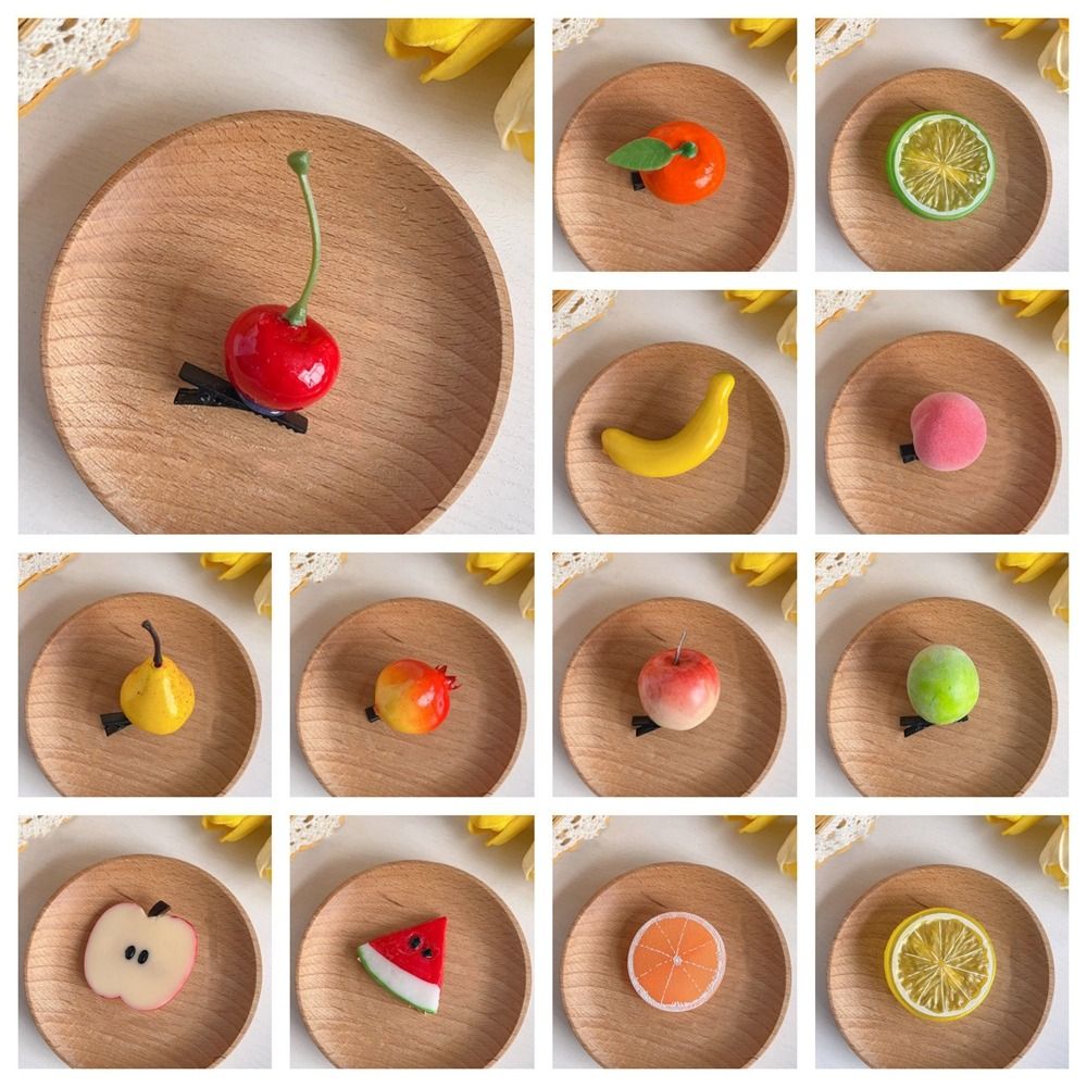 Horquilla de fruta de simulación de cereza dulce, comida falsa de limón, pinza para el pelo bonita, accesorios para el cabello de dibujos animados para mujer, diario