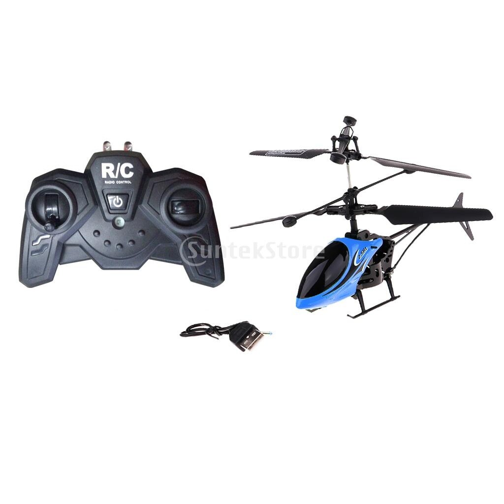 Haj stil radio kontrol rc helikopter copter fly model legetøj med controller 2ch og led lys: Blå