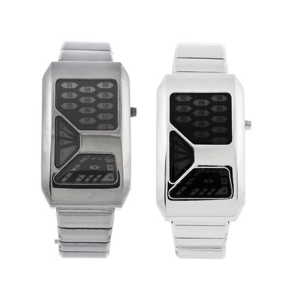 28 LED Stylish Digital Wrist Watch Black/Silver Strap Unique Blue LED Light Watch