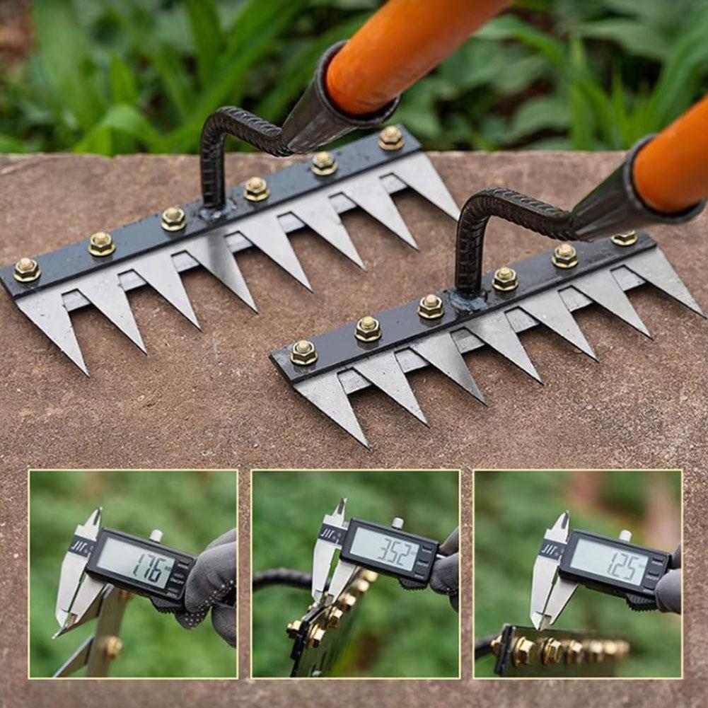 Râteau à main de jardin en acier au carbone, 5/6/7/8 dents, outil agricole, scarificateur de désherbage, herse à ongles agricole, herse en métal, outil de désherbage de jardin