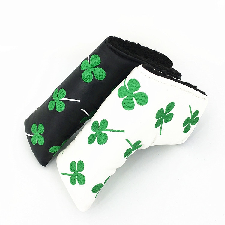 White Four Leaf Clover Thick PU Golf Headcover Putter Cover Blade Golf Head cover For Golf club