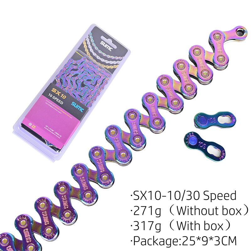 Bicycle Chain Rainbow Colorful Mountain MTB Road Bike Shifting Chain 9/10/11/12 Speed With Connector Master Links BC0581: SX10