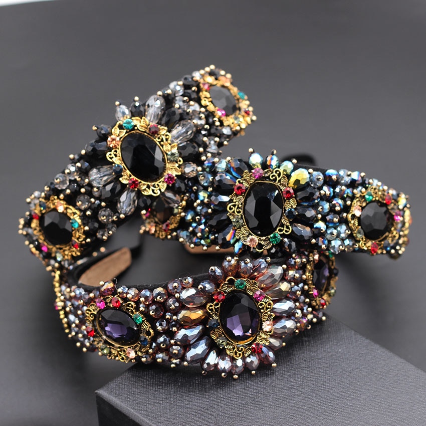 Hand-gestikt rhinestone geometrische grote bloem hoofdband grote bloem kleine deeltjes luxe nachtclub hoofdband 859