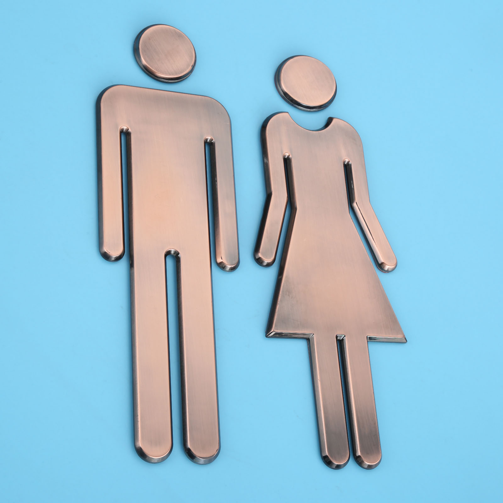 1Pair 3D Adhesive Backed Public Toilet Symbol Restroom Sign Men Women Wall Art Stickers for Hotel School 20cm Bronze/gold/silver: A