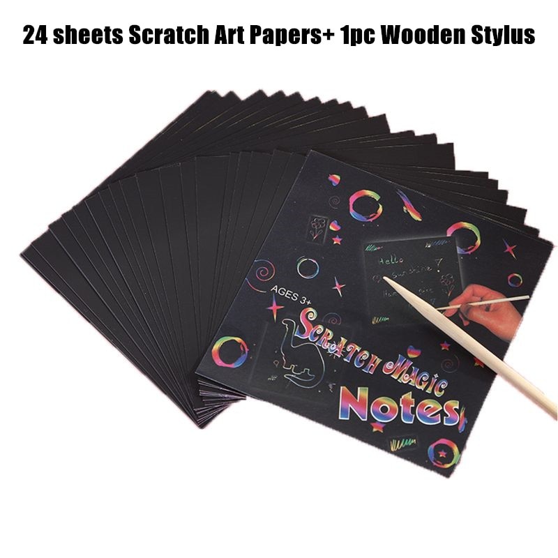 24 Sheets Scratch Paper Rainbow Painting Sketch Pads DIY Art Craft Scratchboard for Adults ,Kids,Boys,Girls