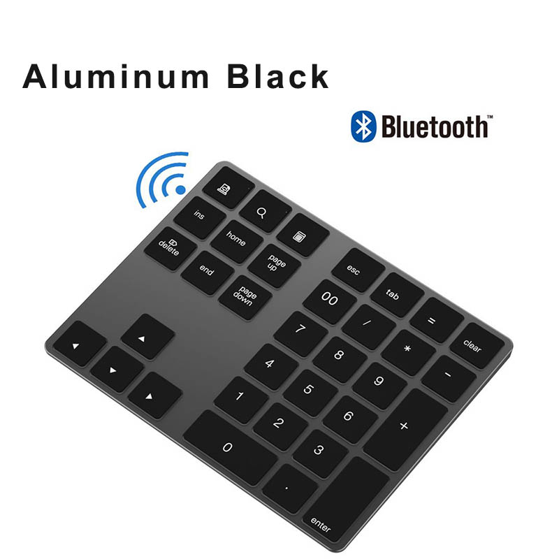 Zienstar – clavier numérique Bluetooth, 34 touches, pavé numérique externe sans fil avec plusieurs raccourcis, pour ordinateur, Macbook, tablette Android: Aluminum Black
