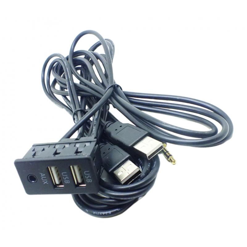 2 Usb Aux Adapter Socket Auto Dashboard Gemonteerd Verlengkabel