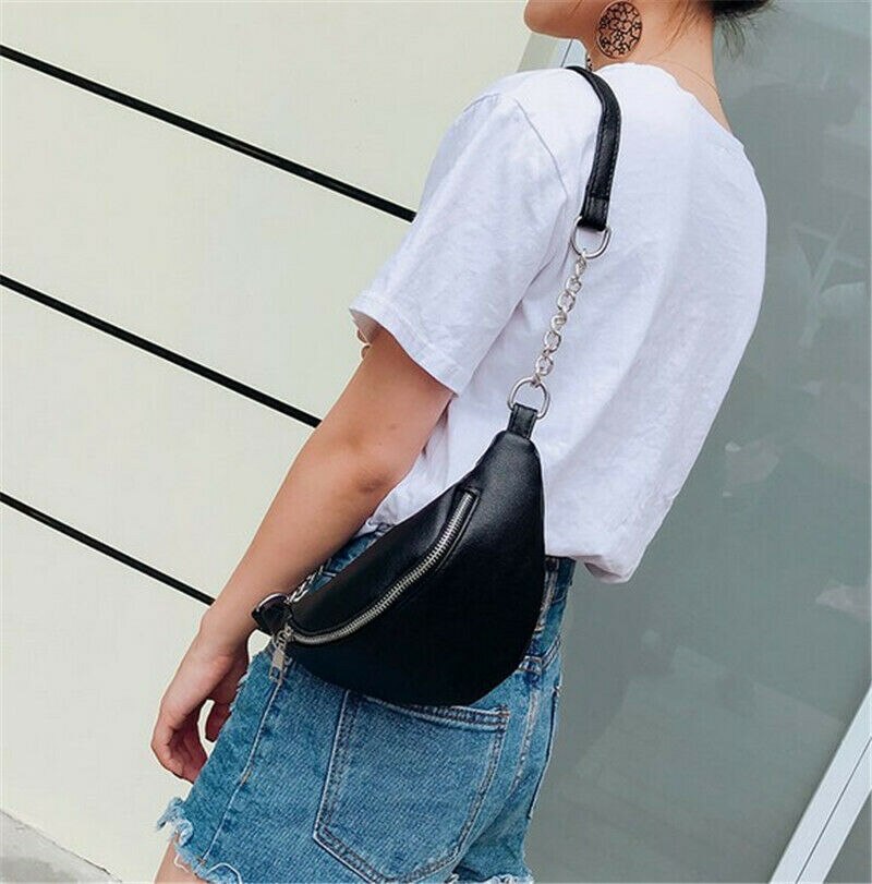 Womens Waist Bag Fanny Pack PU Bag Belt Purse Small Purse Phone Key Pouch Waist Pack Bicycle Belt Bag Chest Handbag Shoulder