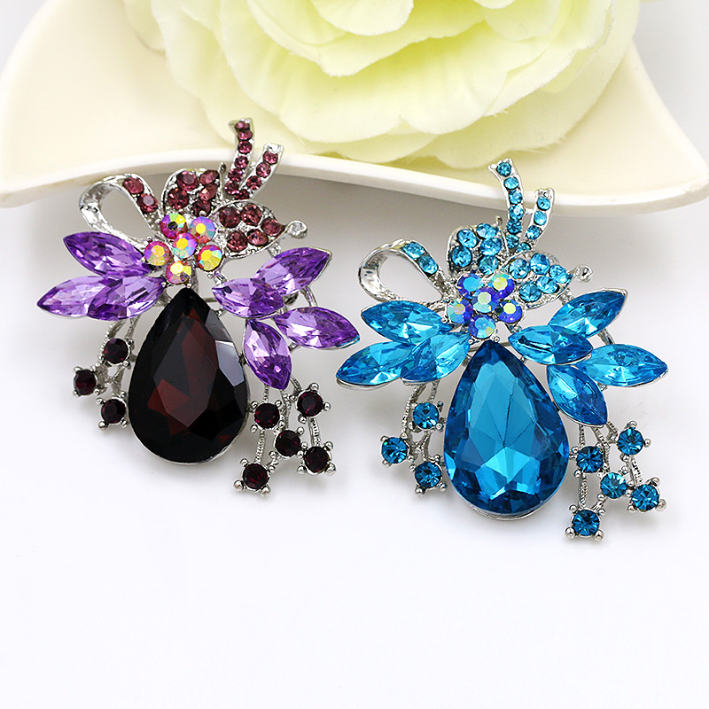 ¡Venta directa de fábrica! broche de diamantes de cristal y piedras acrílicas transparentes de color rojo y azul en varios colores