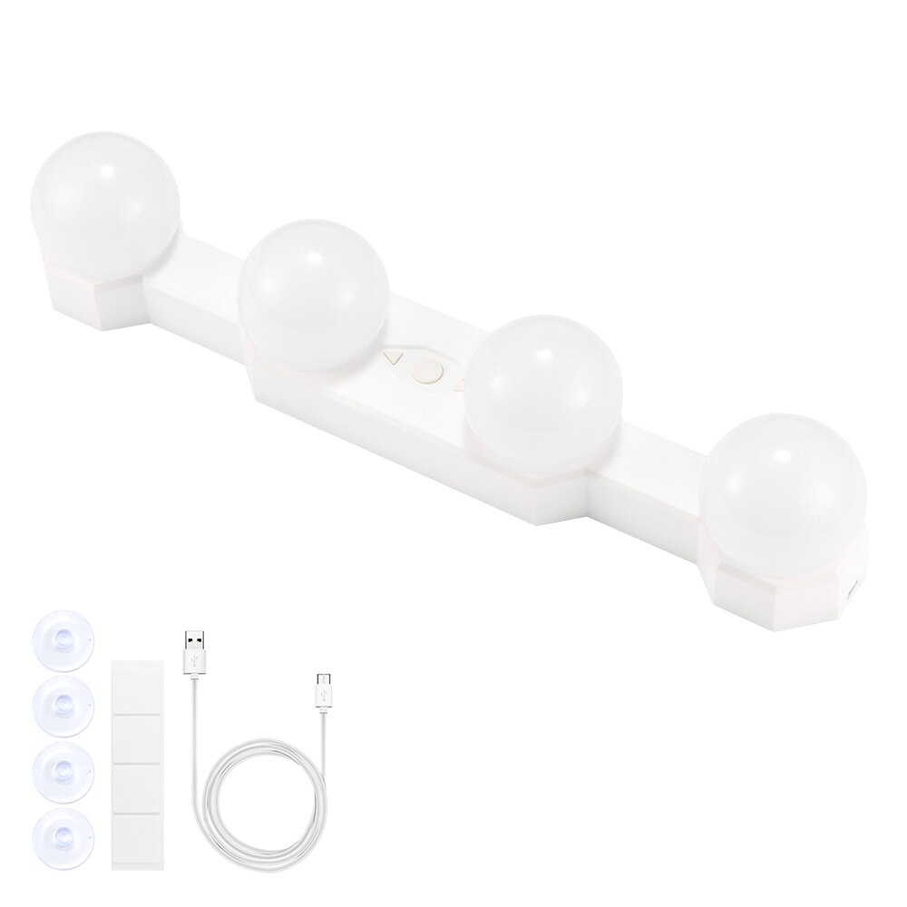 Bærbar spejl lys makeup lampe ledningsfri genopladelig lys med 4 led pærer justerbare