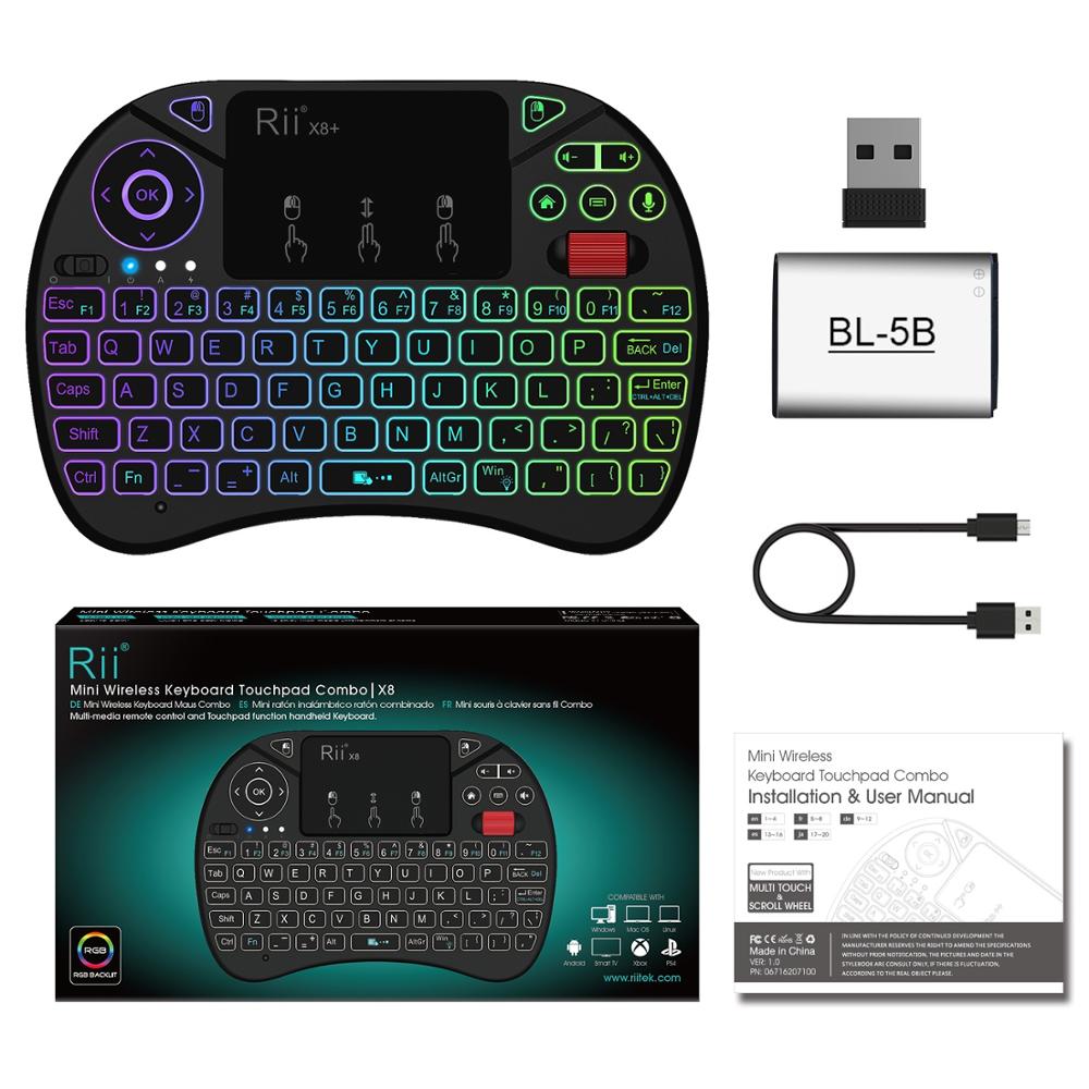 Rii X8 + 2.4G Mini Wireless Keyboard Met Touchpad Voice Afstandsbediening Backlit Oplaadbare Li-Ion Batterij Voor Android Tv box Pc