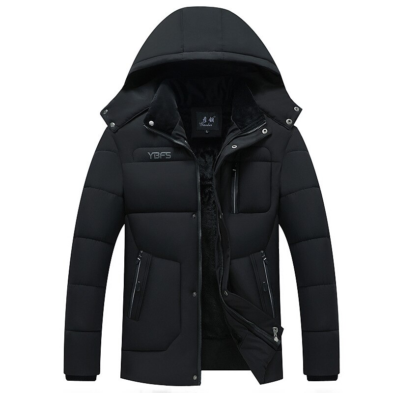 Winterjassen met capuchon, parka's voor heren, dikke gewatteerde herenjassen, overjassen, kleding voor heren, winddichte bovenkleding, jassen, kleding: Zwart / Xl