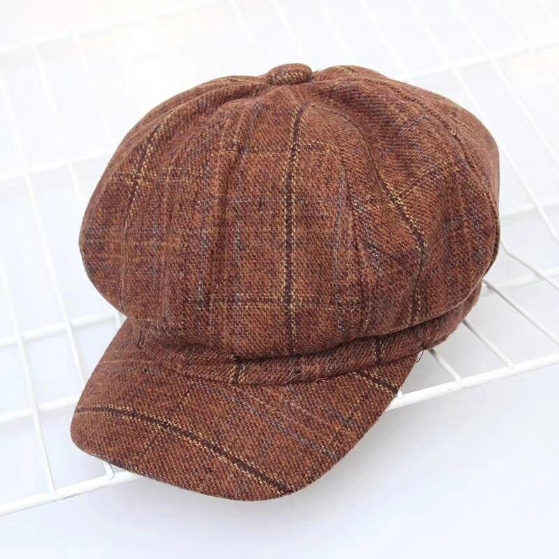 T-mao kvinder pige baret uld vinter hue hue herre kasketter vintage almindelig baret hatte ensfarvet dame vinter kasketter: Brun