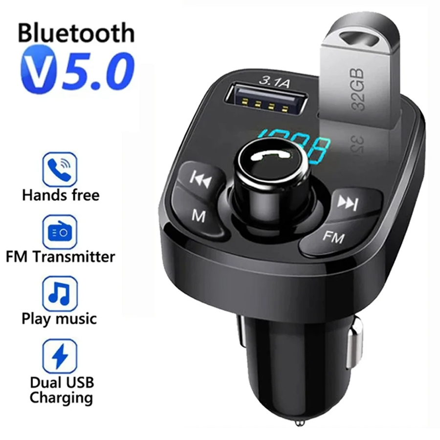 Chargeur de voiture Bluetooth 5.0, transmetteur FM, double lecteur MP3 USB, mains libres, pour téléphone portable, 3.1A, Radio automatique, accessoire de voiture