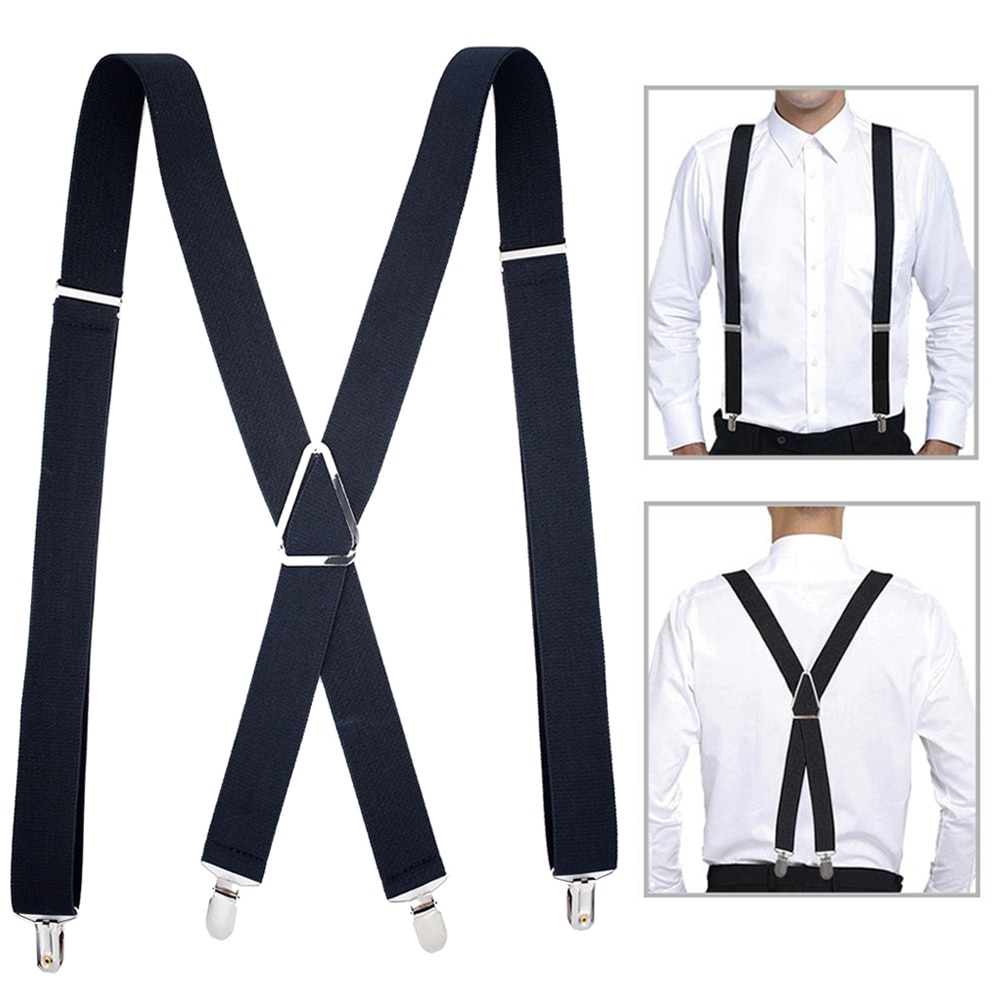 Bretelles de couleur unie bretelles avec Clips pour femmes hommes adulte X dos réglable élastique grande taille Tirante pantalon sangle Bretele