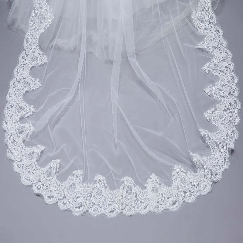 2018 nuovo Disegno Velo Da Sposa Appliques Del Merletto Accessori Da Sposa Cattedrale Bianco 3m di Lunghezza voilà Matrimonio Velo Da Sposa, Senza Pettine