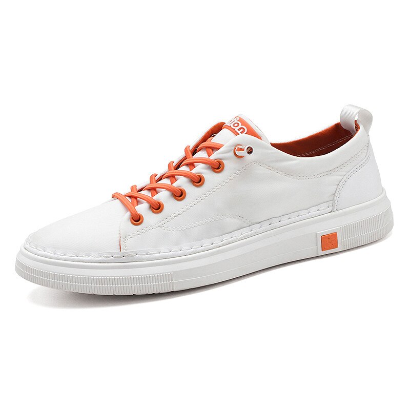 Men Casual Shoes White Leather Canvas Shoes Men Breathable Shoes Sneakers Loafers Men's Moccasins Chaussure Homme *: Orange / 8