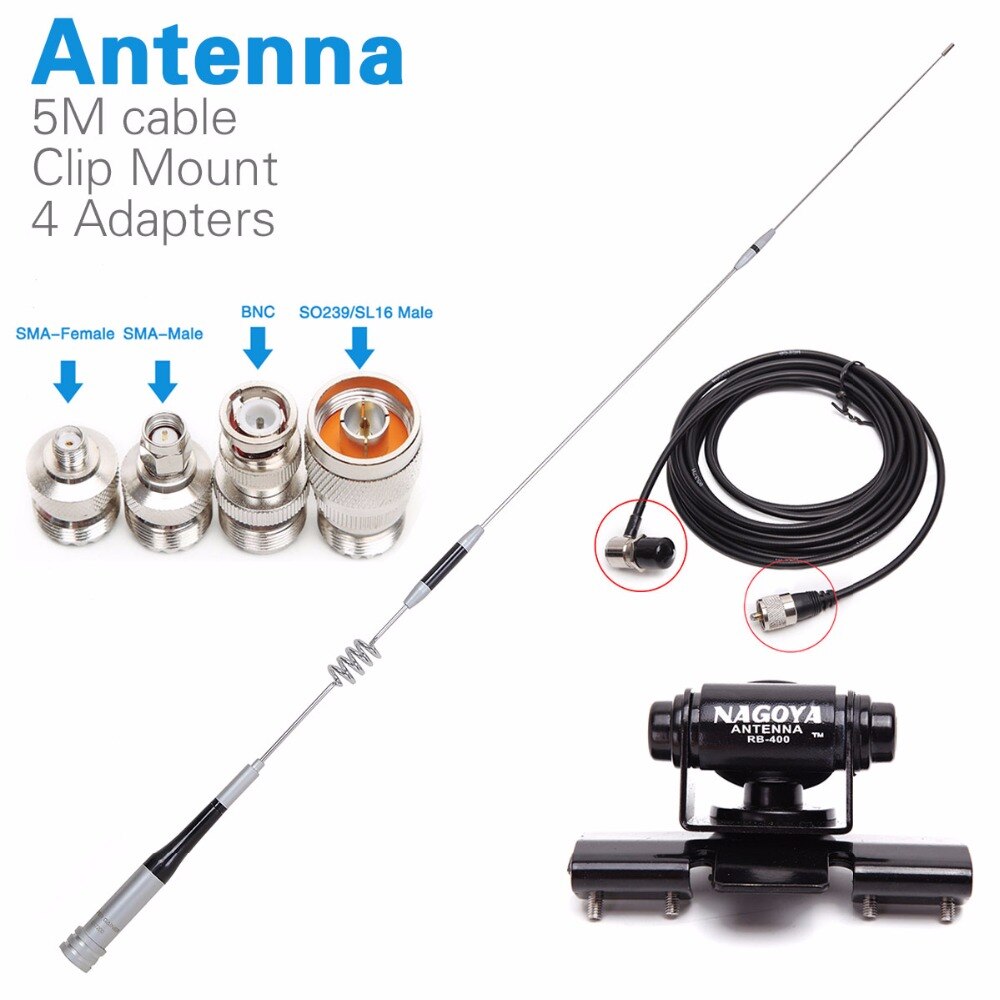 Diamond SG-7200 High Gain Dual Band Antenna+Clip Mnout +SMA-F/SMA-M/BNC/SL16 4 Adapters for Baofeng UV-5R UV-82 Walkie Talkie